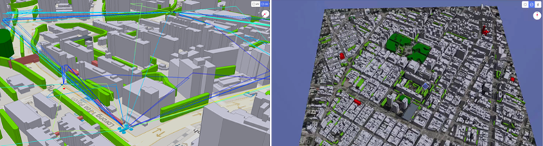 UAVシミュレーション画像と3Dデジタルツイン画像